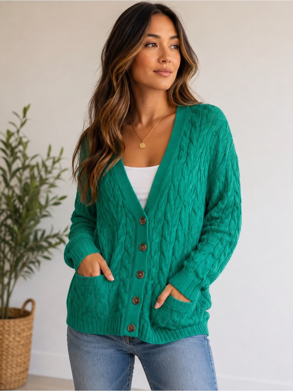 VTG Talbots Cable Knit V-Neck Cardigan Sweater Large